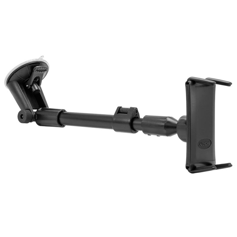 The Slim-Grip® Ultra Holder with Suction Mount is a black, adjustable car phone mount featuring a telescoping arm, multiple adjustment points, and a secure suction cup for flexible smartphone or GPS positioning.