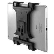 A Slim-Grip® Universal Tablet Holder with Dual-T mounting pattern is attached to the back of a silver iPad, revealing the tablet’s rear camera, speakers, and branding.