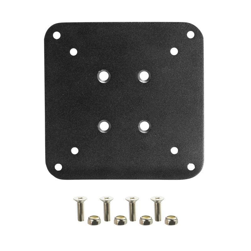 The Square VESA 75 / VESA 100 Adapter Plate is shown in black with eight holes and includes four screws and matching nuts, displayed on a white background.