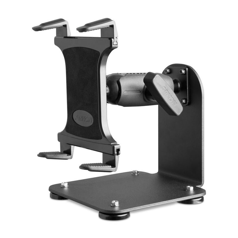 The SteadyMag™ Magnetic Mount System with Slim-Grip® Tablet Holder features a sturdy base, padded grips, and adjustable arms—perfect for securely supporting your device as a warehouse tablet holder on any flat surface.