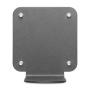 A close-up view of the SteadyMag™ Magnetic Mounting System shows its flat, rectangular, textured black metal plate with four screws—perfect for AMPS compatibility—and a small base at the bottom center.