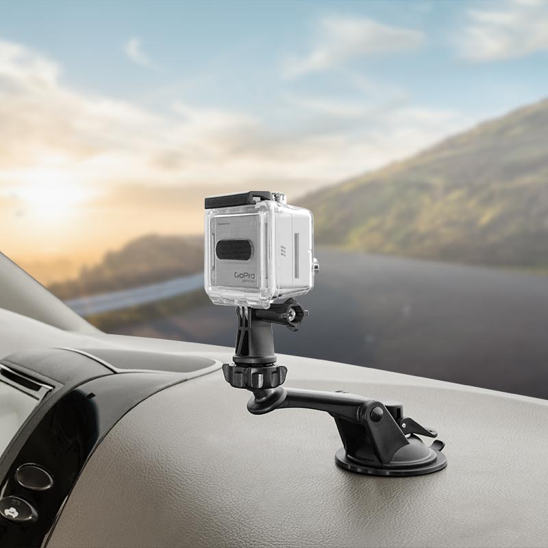 The Sticky Suction Windshield or Dash Car Mount for GoPro HERO Action Cameras securely holds your camera on your cars dashboard or windshield—perfect for live-streaming and capturing scenic road trips.