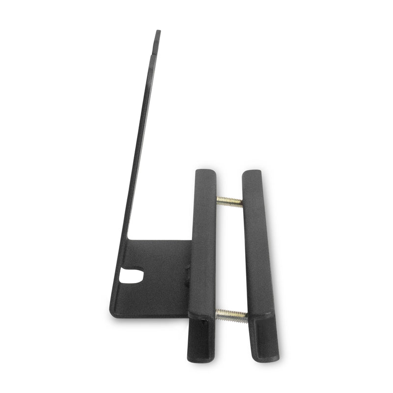 Side view of the Taxi Headrest Tablet Mobile Printer Payment Terminal Mount featuring black metal construction, two parallel bars, a flat base with a rectangular cutout, and 4-hole AMPS compatibility—ideal for ride sharing.