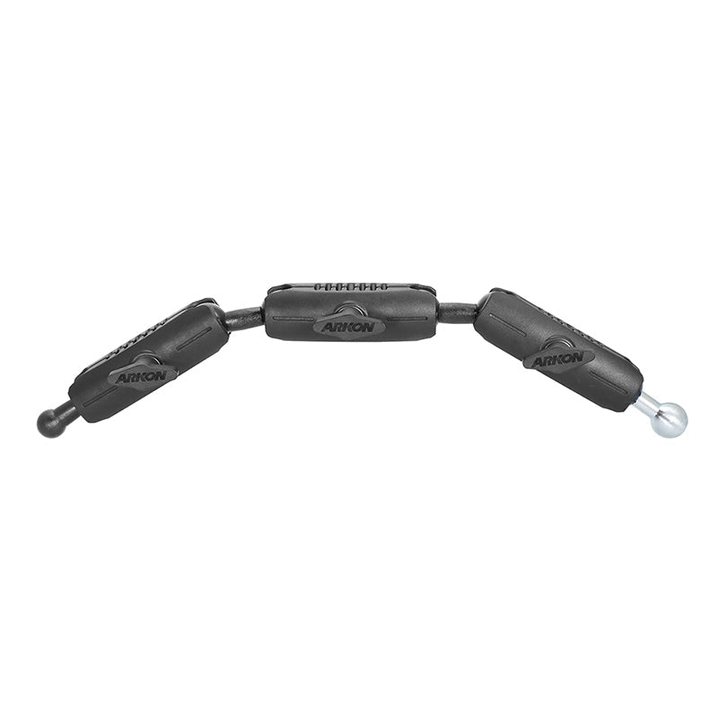 The Triple Robust Shaft Overhead Arm Assembly for Pro Stand and Remarkable features three black rectangular segments labeled Arkon, linked by a cable with rounded and transparent connectors—ideal for Pro Stand setups.