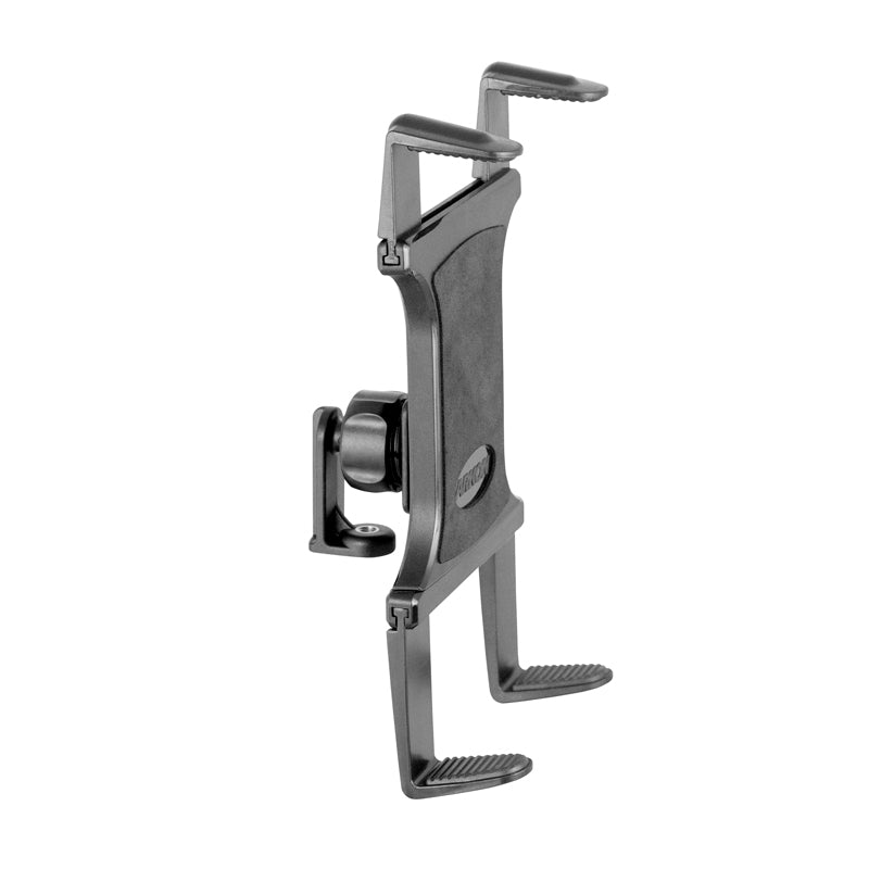 The Tripod Slim-Grip® Tablet Mount 22mm Ball Compatible is a black adjustable holder with swivel mount and textured grips, designed to securely hold your device in place.