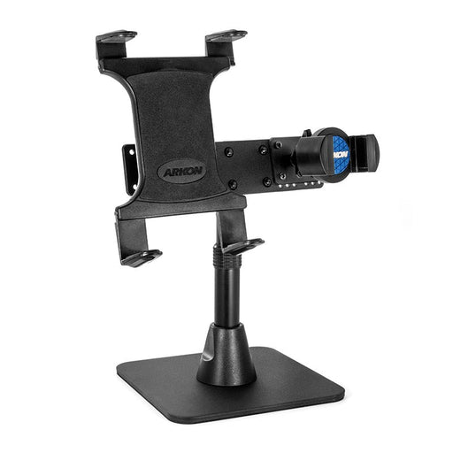 TW Broadcaster Dual Slim-Grip® Tablet and Phone Desk Stand for Side-by-Side Streaming on iPad and RoadVise® Phone Holder-Arkon Mounts