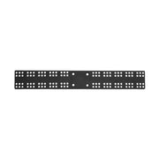 The Universal Equipment Mounting Plate - 13.75 x 2 is a black metal, rectangular plate with four rows of evenly spaced round holes and a 4-Hole AMPS pattern, ideal for mounting marine electronics.
