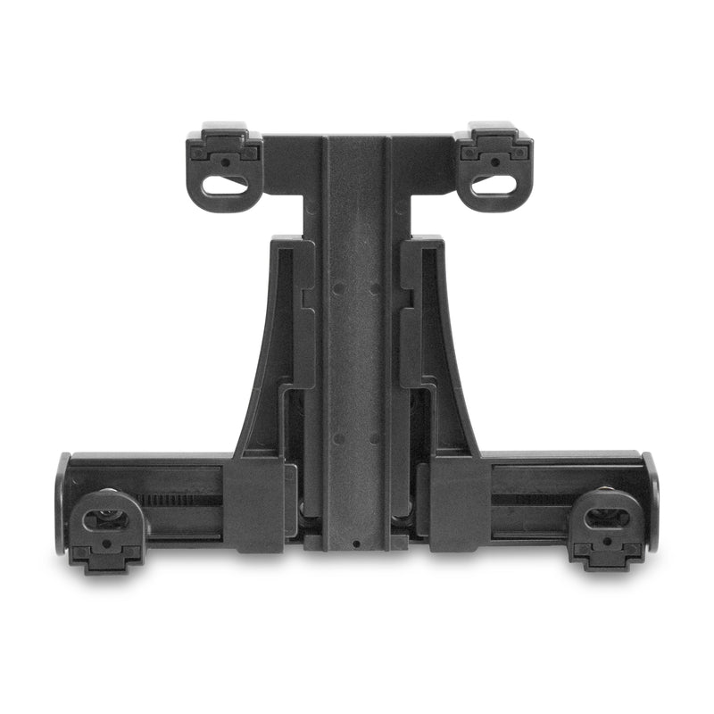 The LockVise™ Locking Tablet Holder is a black, adjustable universal mount with a central hinge and two side arms, shown from the front on a white background.