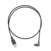 The USB to Micro USB Charge and Data Cable with 90-Degree Angle Connector for Android Phones features a black cable with a standard USB Type-A and a right-angle micro USB connector, arranged circularly on a white background.