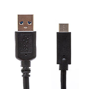 A close-up photo shows common alternatives to a USB Type A Male to USB Type-C Male Cable: a black USB Type-A connector (left) and a black Micro-USB connector (right), both attached to cables, against a white background.