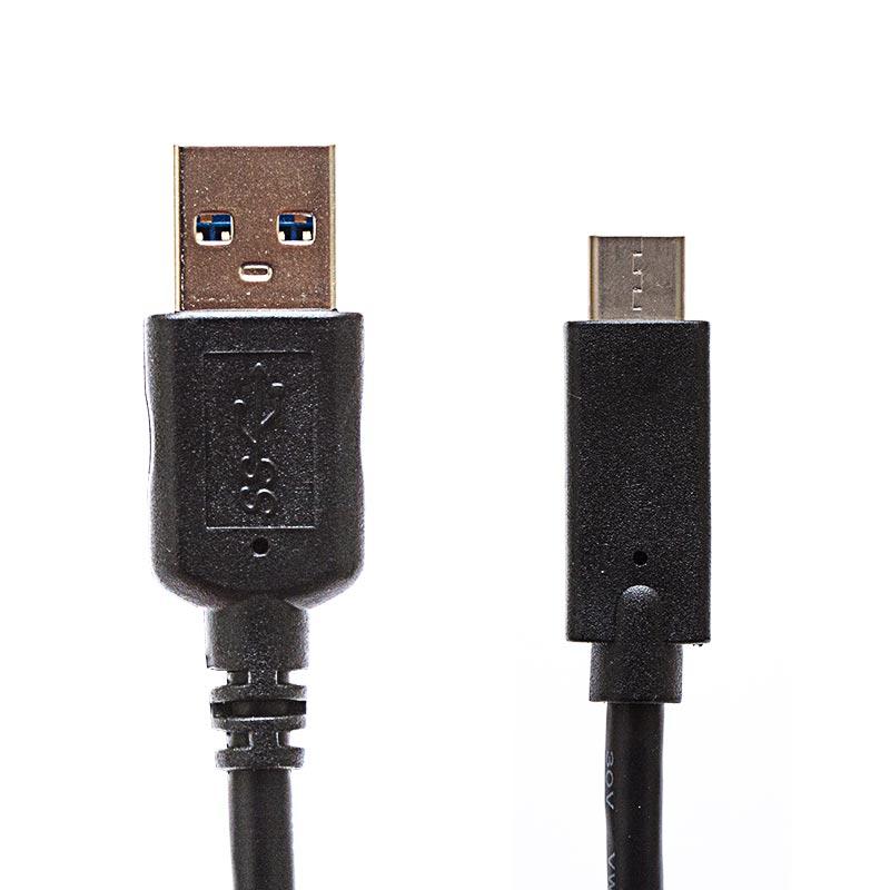 A close-up photo shows common alternatives to a USB Type A Male to USB Type-C Male Cable: a black USB Type-A connector (left) and a black Micro-USB connector (right), both attached to cables, against a white background.