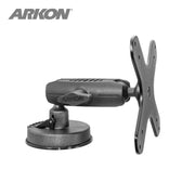 The VESA 75/VESA 100 Heavy-Duty Windshield Suction Mount, shown on a white background, features an adjustable arm and VESA-compatible X-shaped plate, making it ideal for use as a tablet holder.