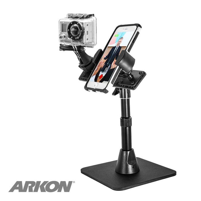 TW Broadcaster Desk Stand for GoPro and RoadVise® Phone Holder for Live Streaming, Live Video